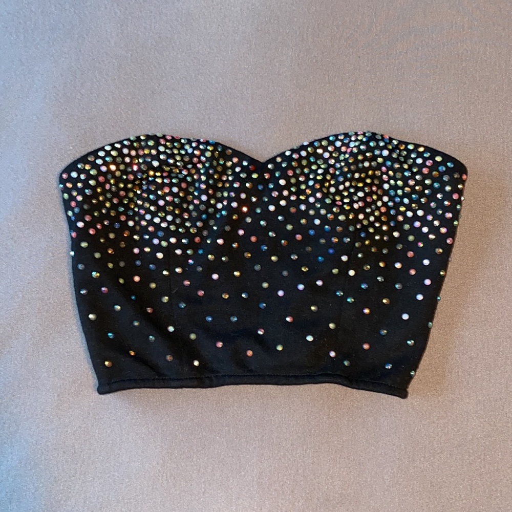 The Eras Tour / Urban Outfitters Rhinestone Bandeau / crop top with back zip